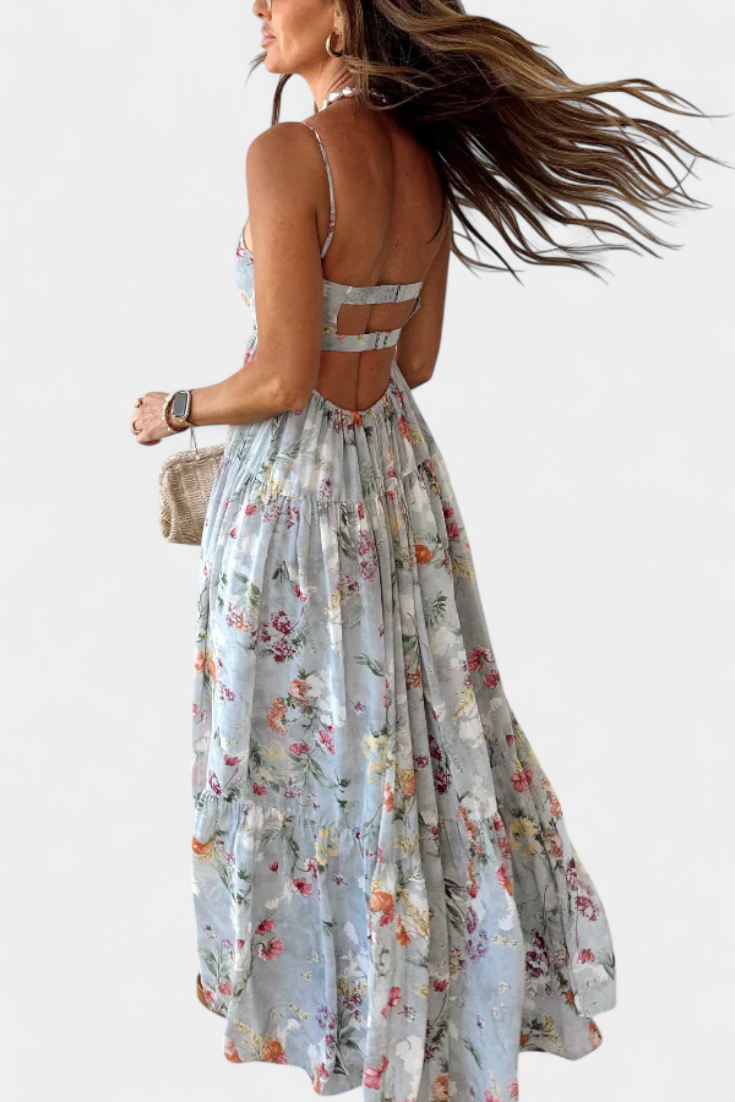 Neha – Florales Kleid für Damen mit offenem Rücken und Spaghettiträgern – Ansicht 8