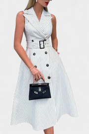 Diana – Gestreiftes Midi-Hemdblusenkleid für Damen mit Bindegürtel