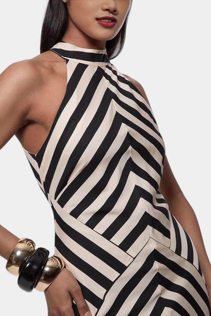 Crispina – Gestreiftes Maxikleid für Damen mit Neckholder-Ausschnitt – Ansicht 2