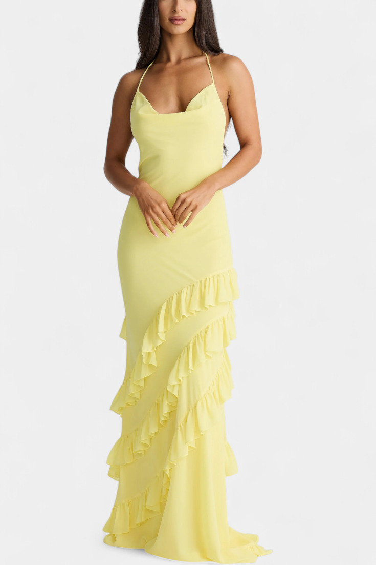 Padeline-Maxikleid mit Rüschen und offenem Rücken
