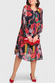 Annegret – Florales Midikleid für Damen mit langen Ärmeln