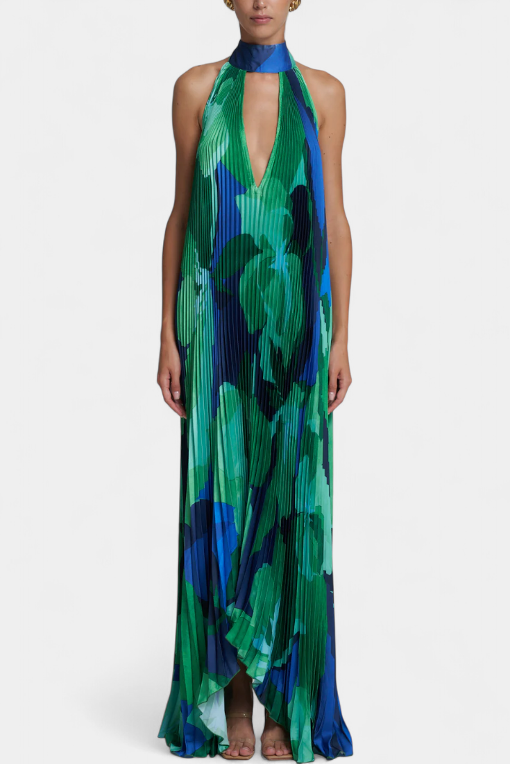 Giselle – Langes Plisseekleid für Damen mit Neckholder-Ausschnitt – Ansicht 3