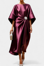 Ubelia – Langes Satin-Maxikleid für Damen mit glänzendem Finish in A-Linie – Ansicht 4