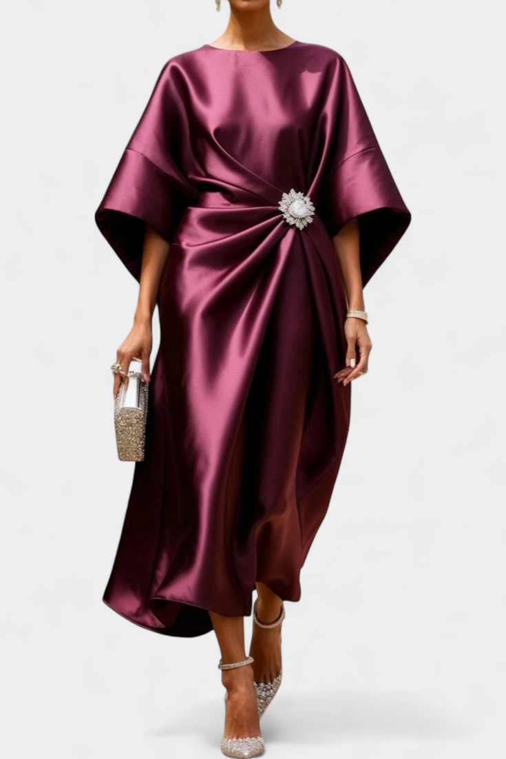 Ubelia – Langes Satin-Maxikleid für Damen mit glänzendem Finish in A-Linie – Ansicht 4