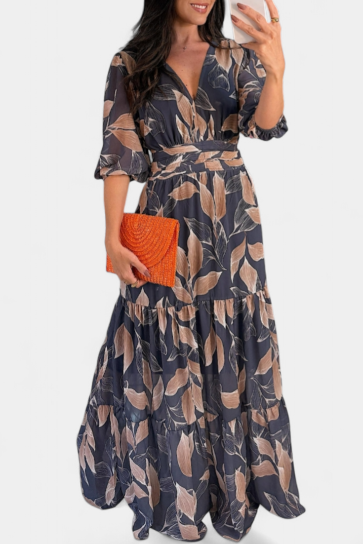 Aïsa – Langes florales Damenkleid mit Blättermuster – Ansicht 6