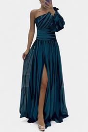 Langes gestreiftes One-Shoulder-Damenkleid Bethania – Ansicht 5