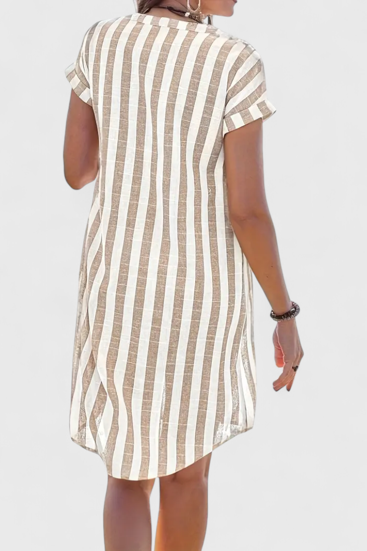 Sandrine – Leinen-Hemdblusenkleid für Damen mit Streifen und Knöpfen – Ansicht 6