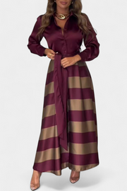 Langes Damen-Hemdblusenkleid Nessia mit Streifen und Gürtel
