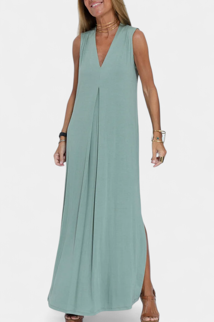 Felisa – Elegantes einfarbiges ärmelloses Maxikleid für Damen – Ansicht 7