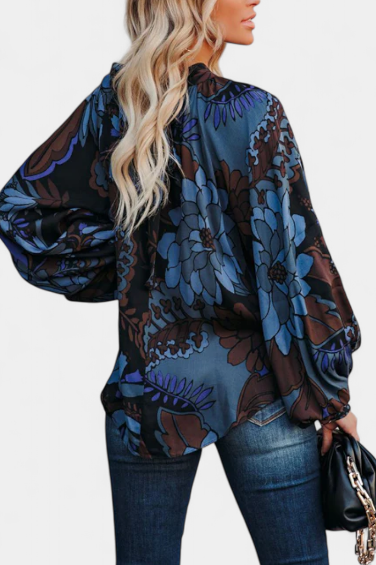 Langarm-Damenbluse Tulay mit buntem Print und Stehkragen – Ansicht 2