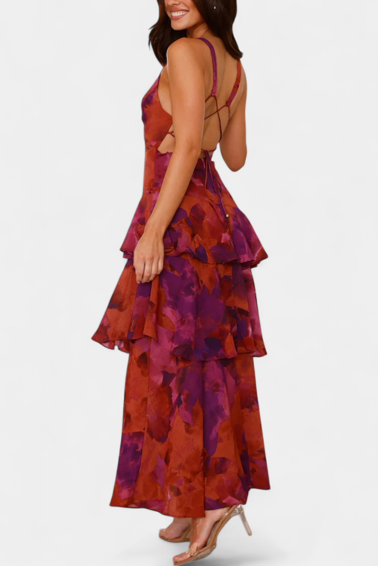 Damen-Chiffonkleid Domenica mit V-Ausschnitt und luftigen Lagen – Ansicht 6