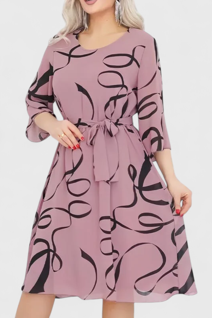 Amelie – Midikleid für Damen mit abstraktem Muster und Gürtel – Ansicht 5