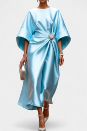 Ubelia – Langes Satin-Maxikleid für Damen mit glänzendem Finish in A-Linie – Ansicht 2
