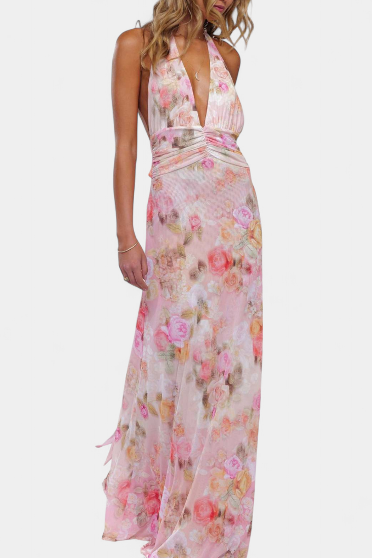 Melody – Maxikleid für Damen mit Punktemuster und tiefem Neckholder-Ausschnitt – Ansicht 6