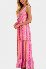Asunción – Langes rosa Kleid für Damen mit mehrfarbigen Streifen – Ansicht 4