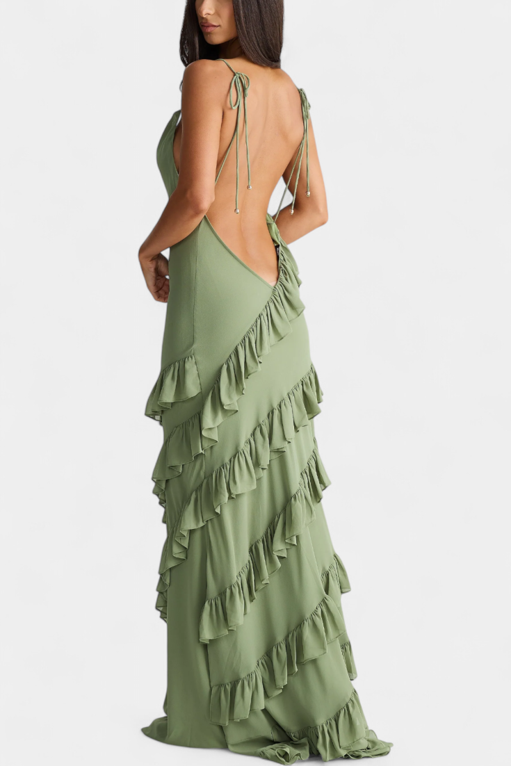 Padeline-Maxikleid mit Rüschen und offenem Rücken