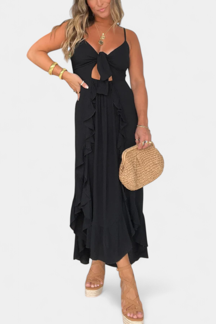 Kailani – Maxikleid für Damen mit Rüschen und Knoten vorne – Ansicht 8