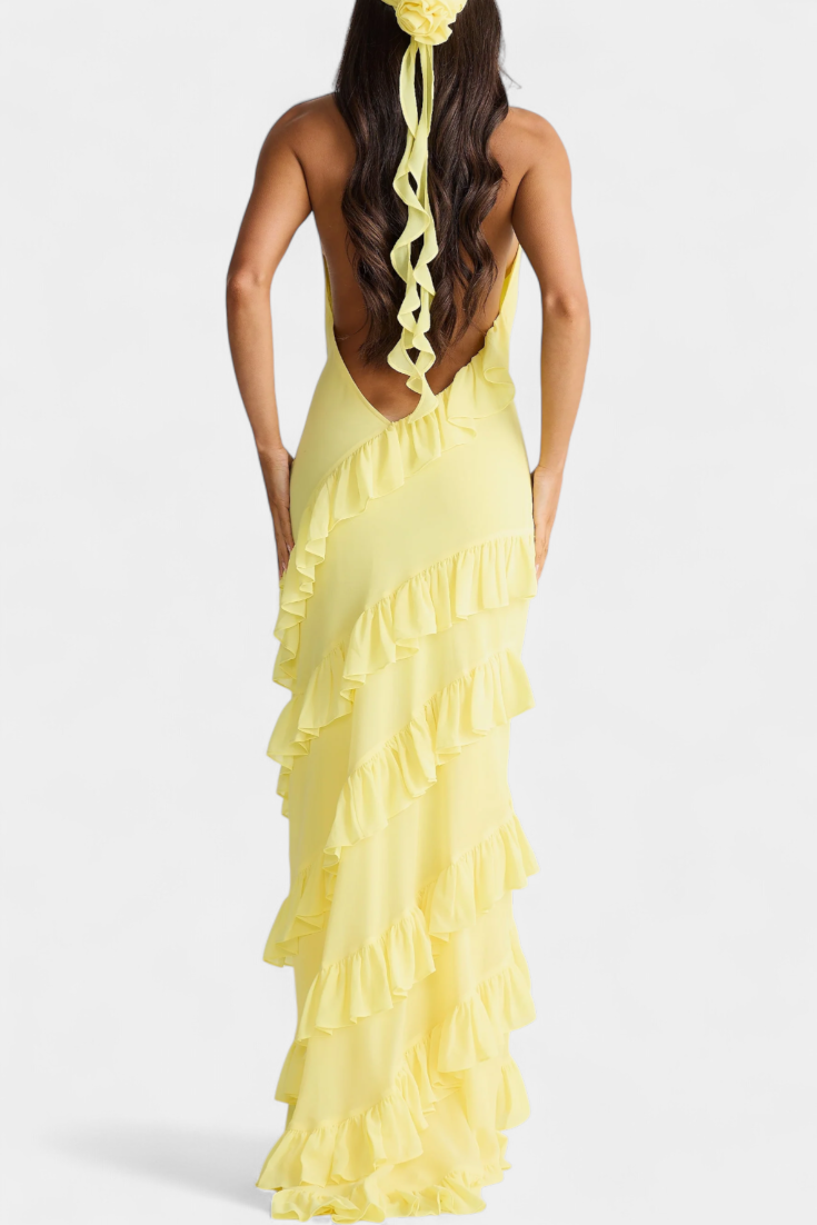 Padeline-Maxikleid mit Rüschen und offenem Rücken