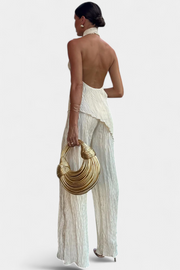 Pilarica – Elegantes Plissee-Set für Damen mit asymmetrischem Oberteil und weiter Hose – Ansicht 5