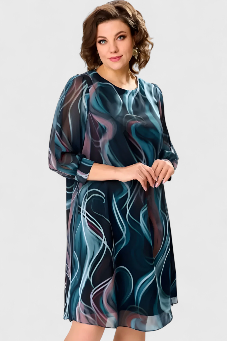 Almira – Chiffonkleid für Damen mit maritimem Muster und fließender Linie – Ansicht 6