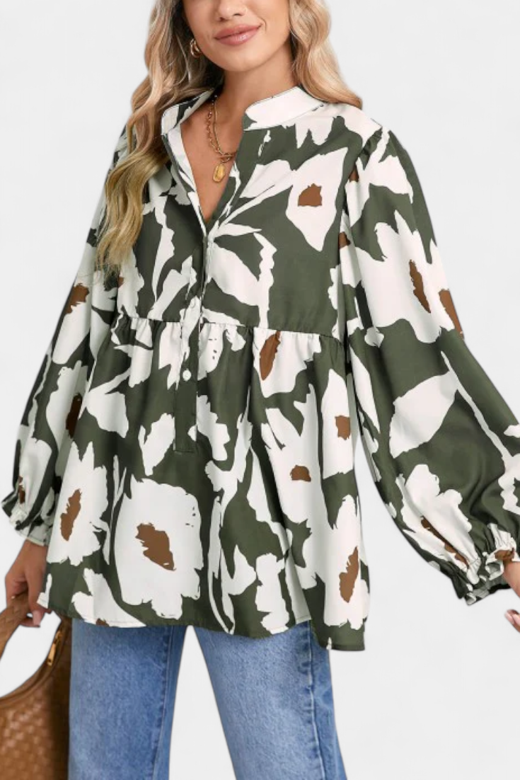 Florale Damenbluse Filomena mit Puffärmeln – Ansicht 2