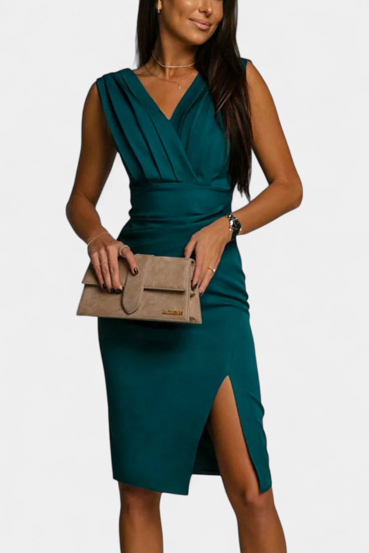 Rosanna – Figurbetontes Kleid für Damen mit V-Ausschnitt und Seitenschlitz