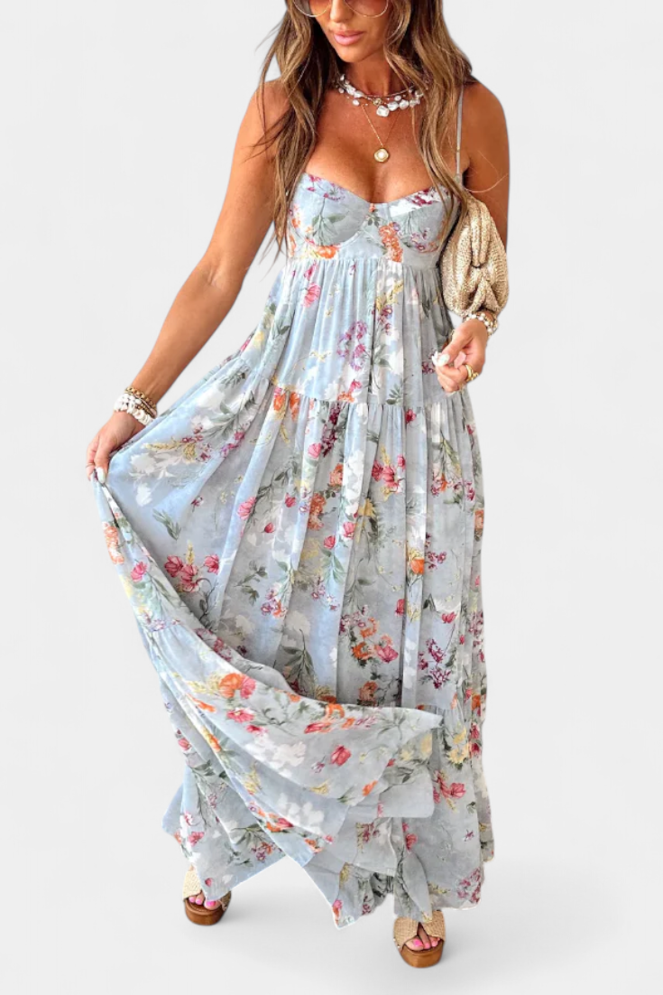 Neha – Florales Kleid für Damen mit offenem Rücken und Spaghettiträgern – Ansicht 2