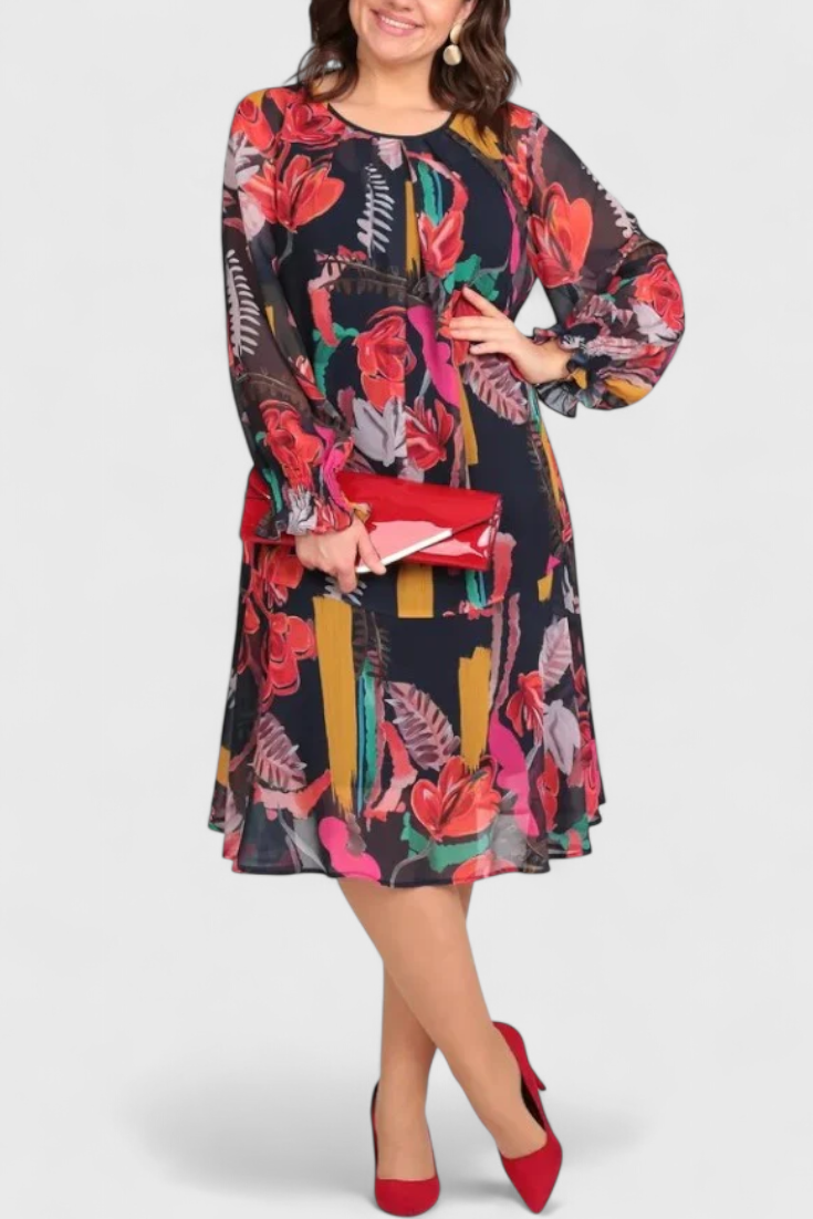 Annegret – Florales Midikleid für Damen mit langen Ärmeln – Ansicht 3