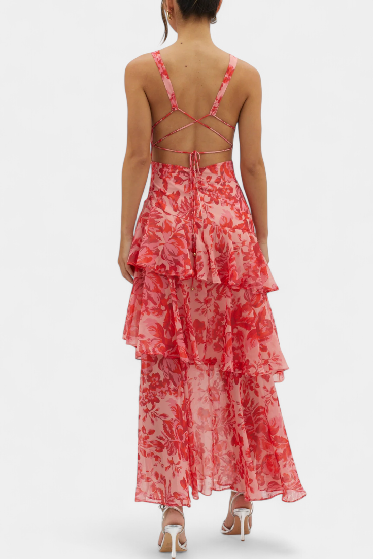 Damen-Chiffonkleid Domenica mit V-Ausschnitt und luftigen Lagen – Ansicht 3