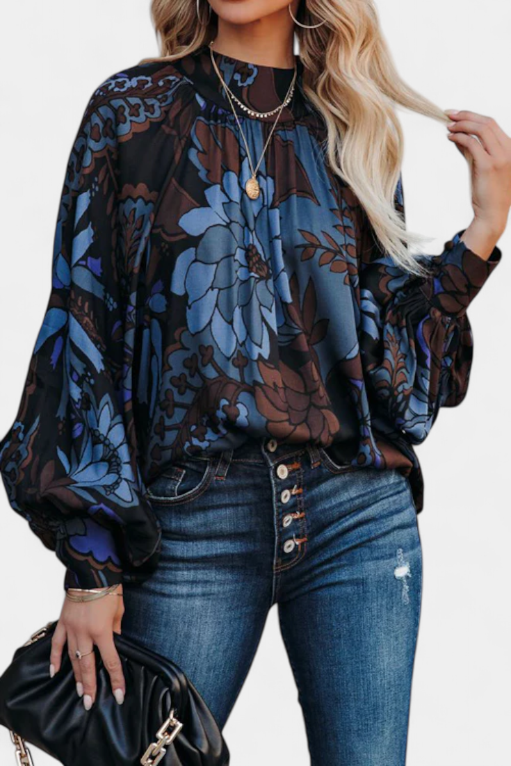 Langarm-Damenbluse Tulay mit buntem Print und Stehkragen – Ansicht 4