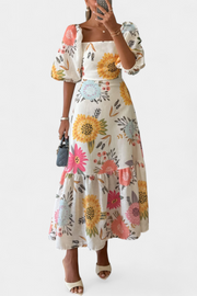 Florales Midikleid Kacey für Damen mit Puffärmeln