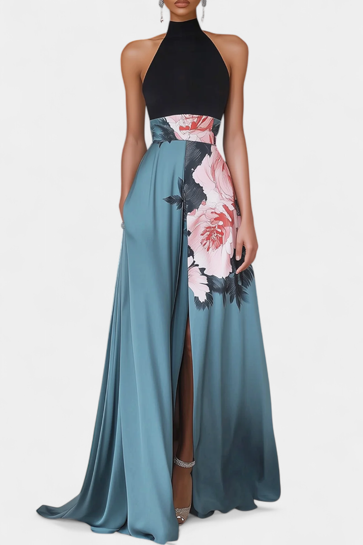 Radmila – Florales A-Linien-Kleid für Damen mit schwarzem Oberteil
