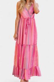 Asunción – Langes rosa Kleid für Damen mit mehrfarbigen Streifen – Ansicht 5