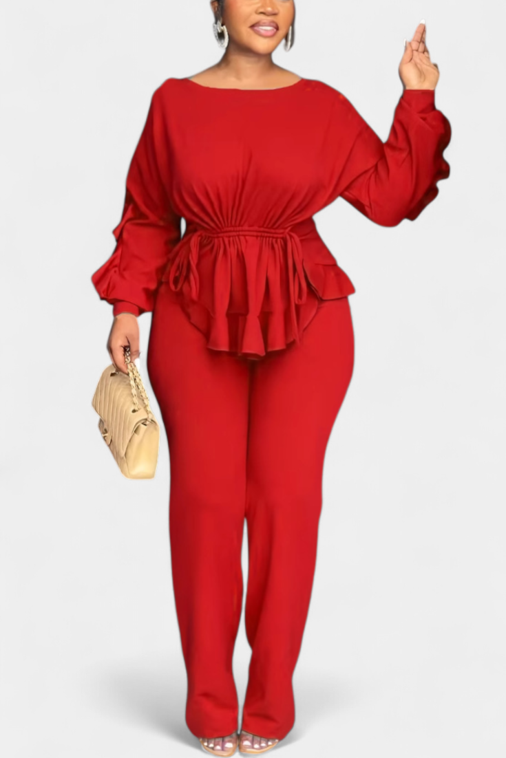 Bezauberndes zweiteiliges Damen-Set mit Rüschentop und Hose – Ansicht 2