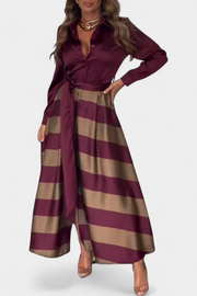 Langes Damen-Hemdblusenkleid Nessia mit Streifen und Gürtel – Ansicht 3
