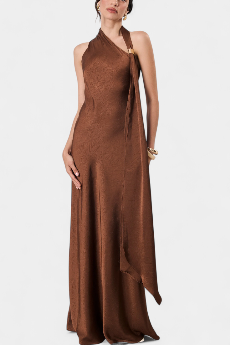 Langes asymmetrisches Damenkleid Robina in Bronze – Ansicht 3
