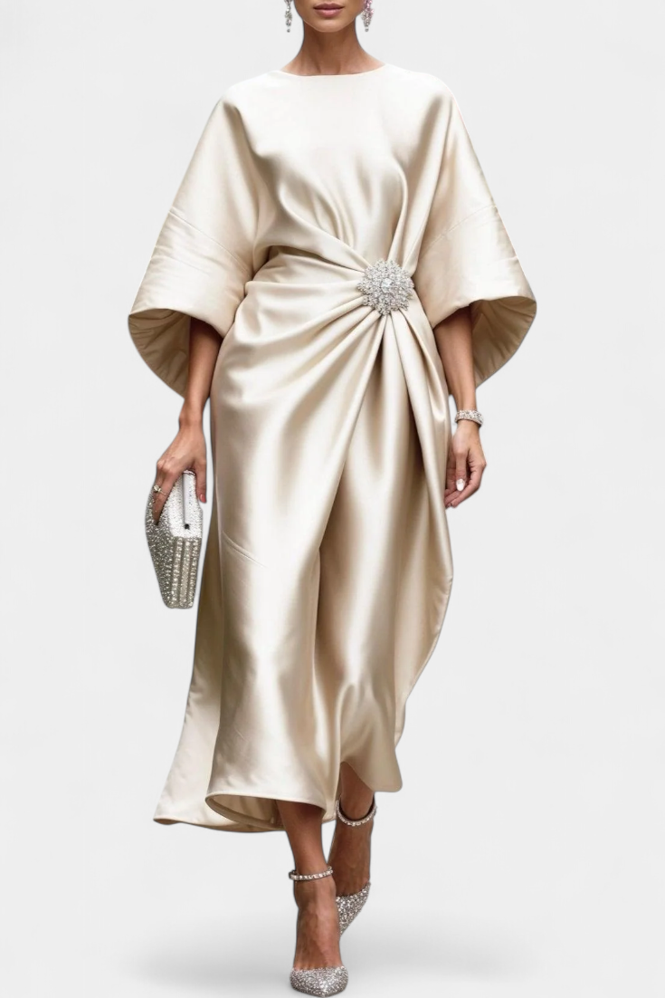 Ubelia – Langes Satin-Maxikleid für Damen mit glänzendem Finish in A-Linie – Ansicht 7