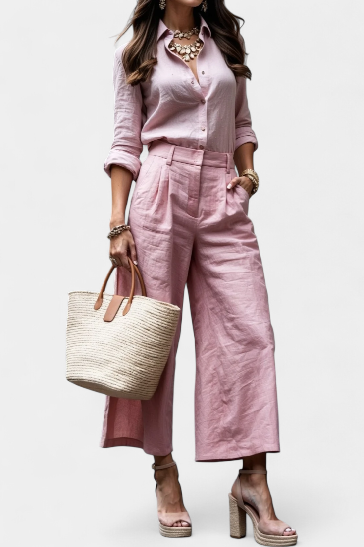 Rosa Damen-Set Sabina mit Hemd und Caprihose