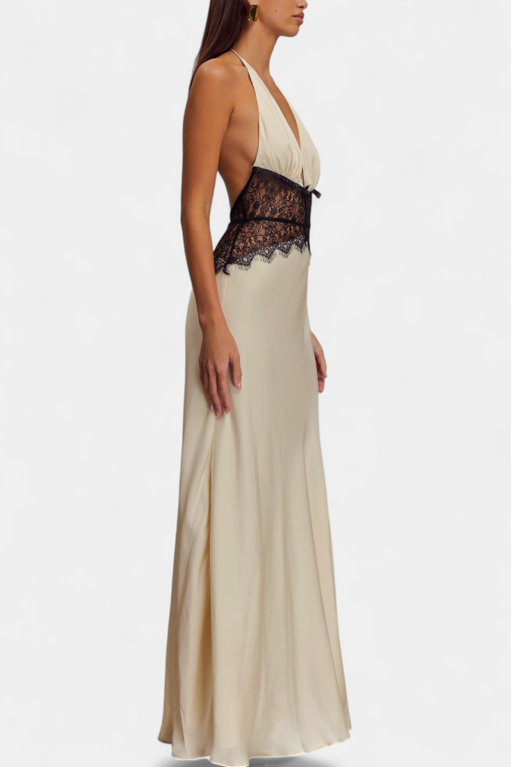 Ashanty – Langes Kleid für Damen mit Neckholder-Ausschnitt und Spitze – Ansicht 9
