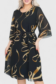 Amelie – Midikleid für Damen mit abstraktem Muster und Gürtel – Ansicht 2