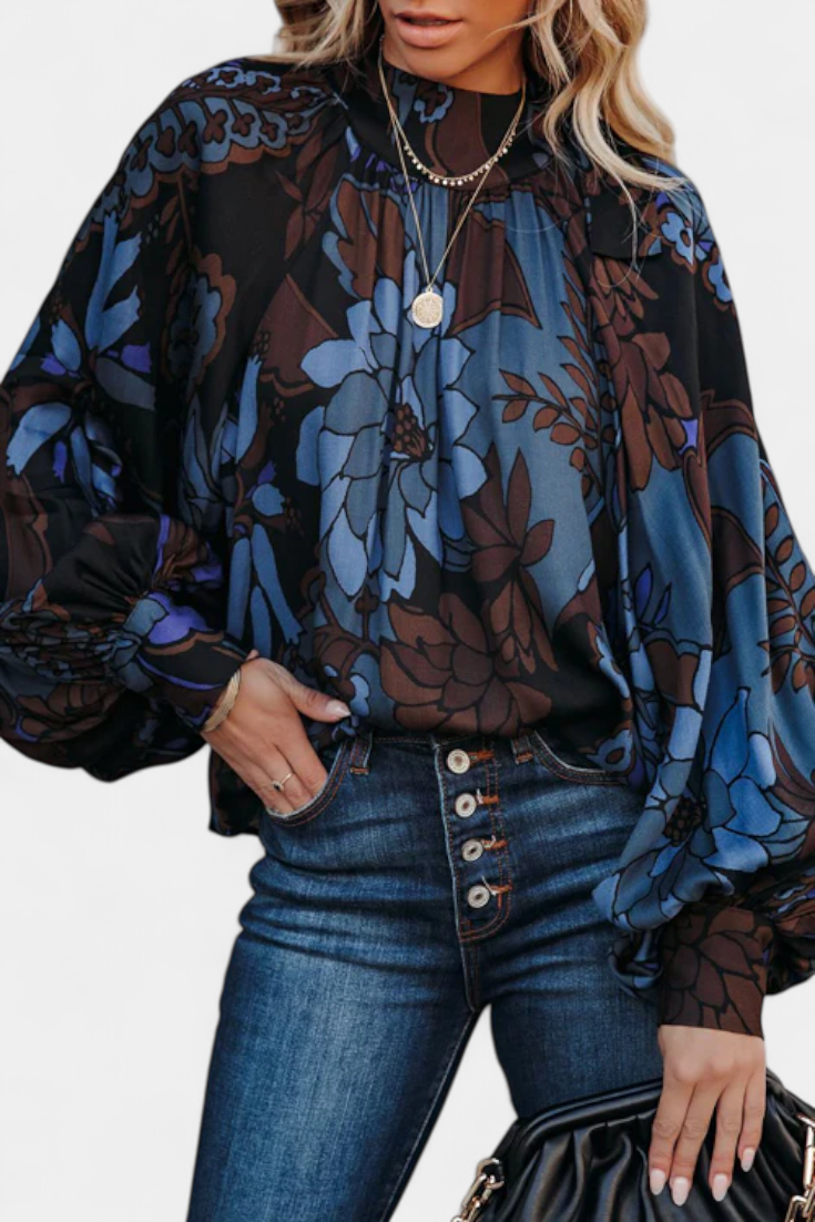 Langarm-Damenbluse Tulay mit buntem Print und Stehkragen – Ansicht 6