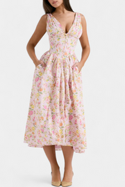 Margie – Midikleid für Damen mit V-Ausschnitt und Blumenmuster – Ansicht 3