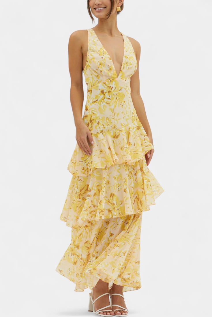 Damen-Chiffonkleid Domenica mit V-Ausschnitt und luftigen Lagen – Ansicht 4
