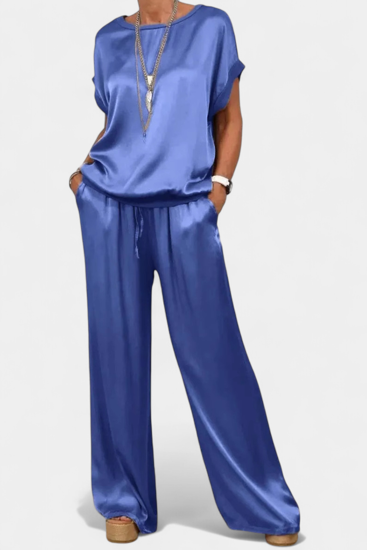 Frühlingshaftes Damen-Set Blasa mit fließender Bluse und weiter Hose – Ansicht 4