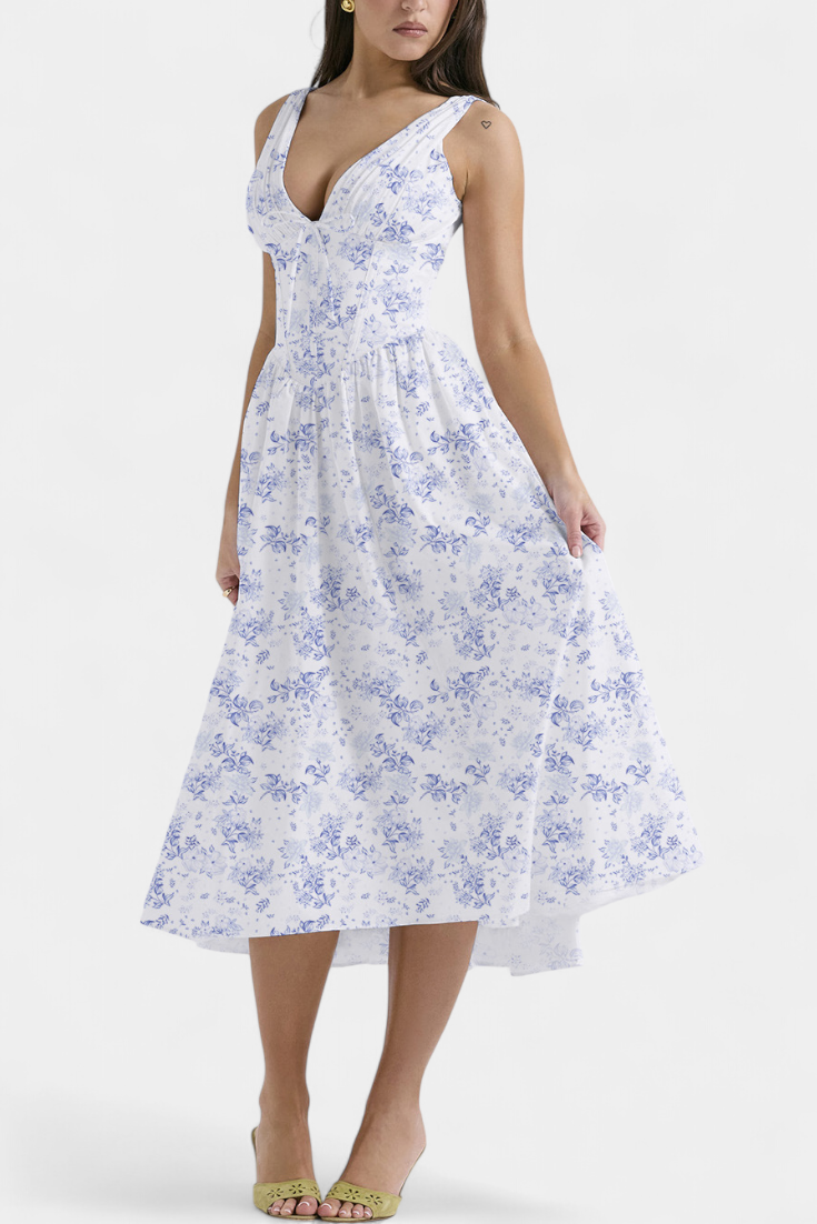 Margie – Midikleid für Damen mit V-Ausschnitt und Blumenmuster – Ansicht 4