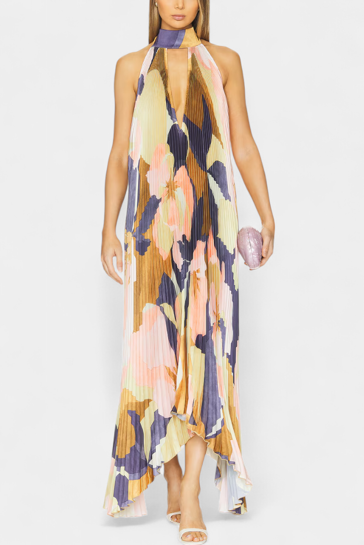 Giselle – Langes Plisseekleid für Damen mit Neckholder-Ausschnitt – Ansicht 5