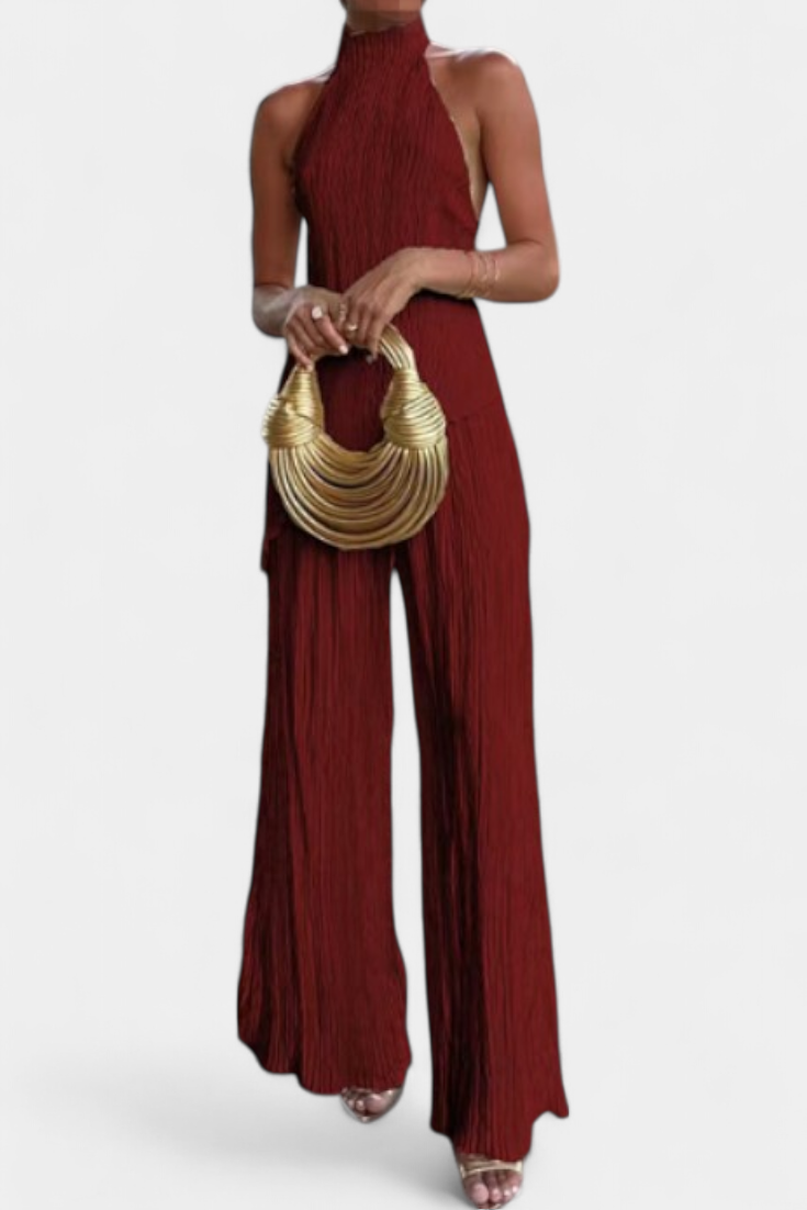 Pilarica – Elegantes Plissee-Set für Damen mit asymmetrischem Oberteil und weiter Hose – Ansicht 7
