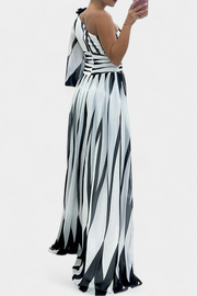 Langes gestreiftes One-Shoulder-Damenkleid Bethania – Ansicht 3
