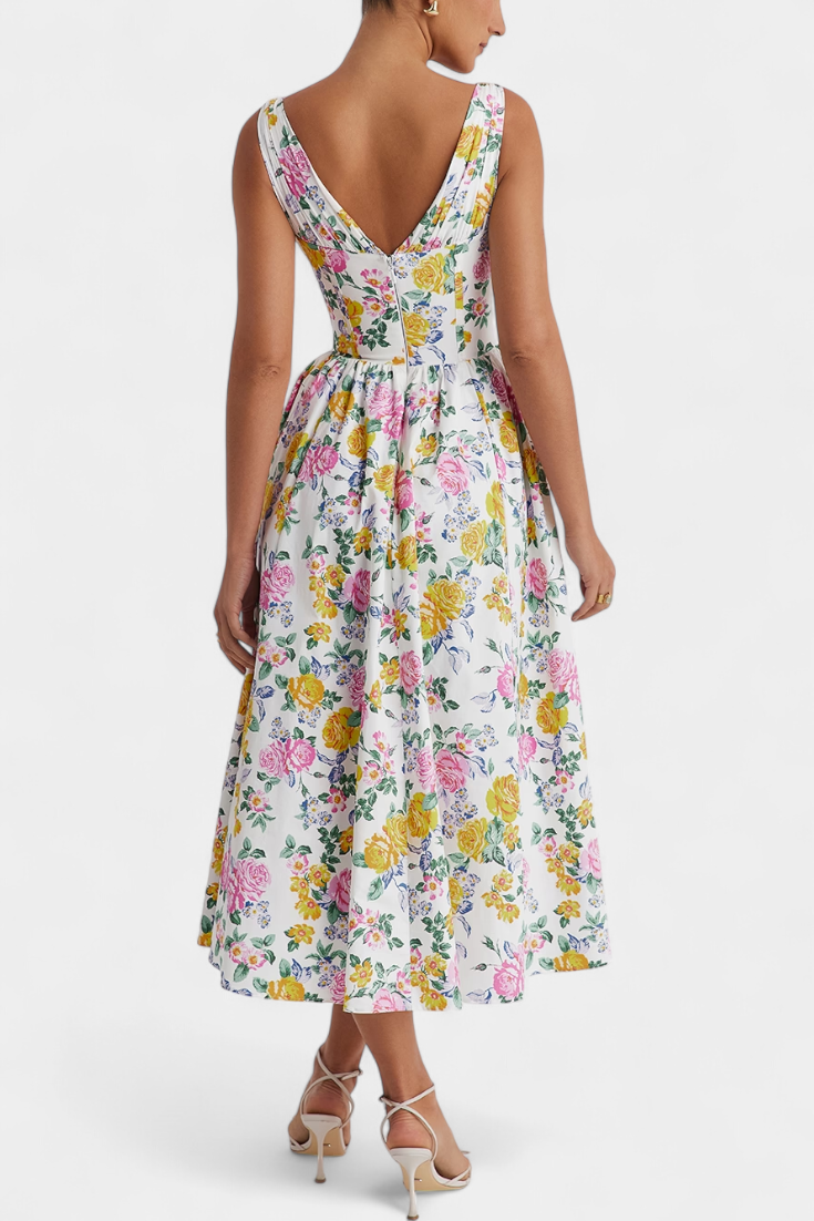 Margie – Midikleid für Damen mit V-Ausschnitt und Blumenmuster – Ansicht 2