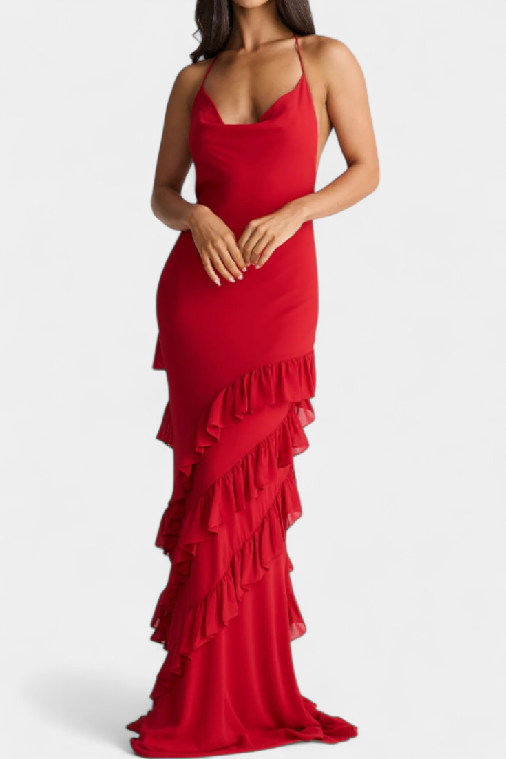 Padeline-Maxikleid mit Rüschen und offenem Rücken